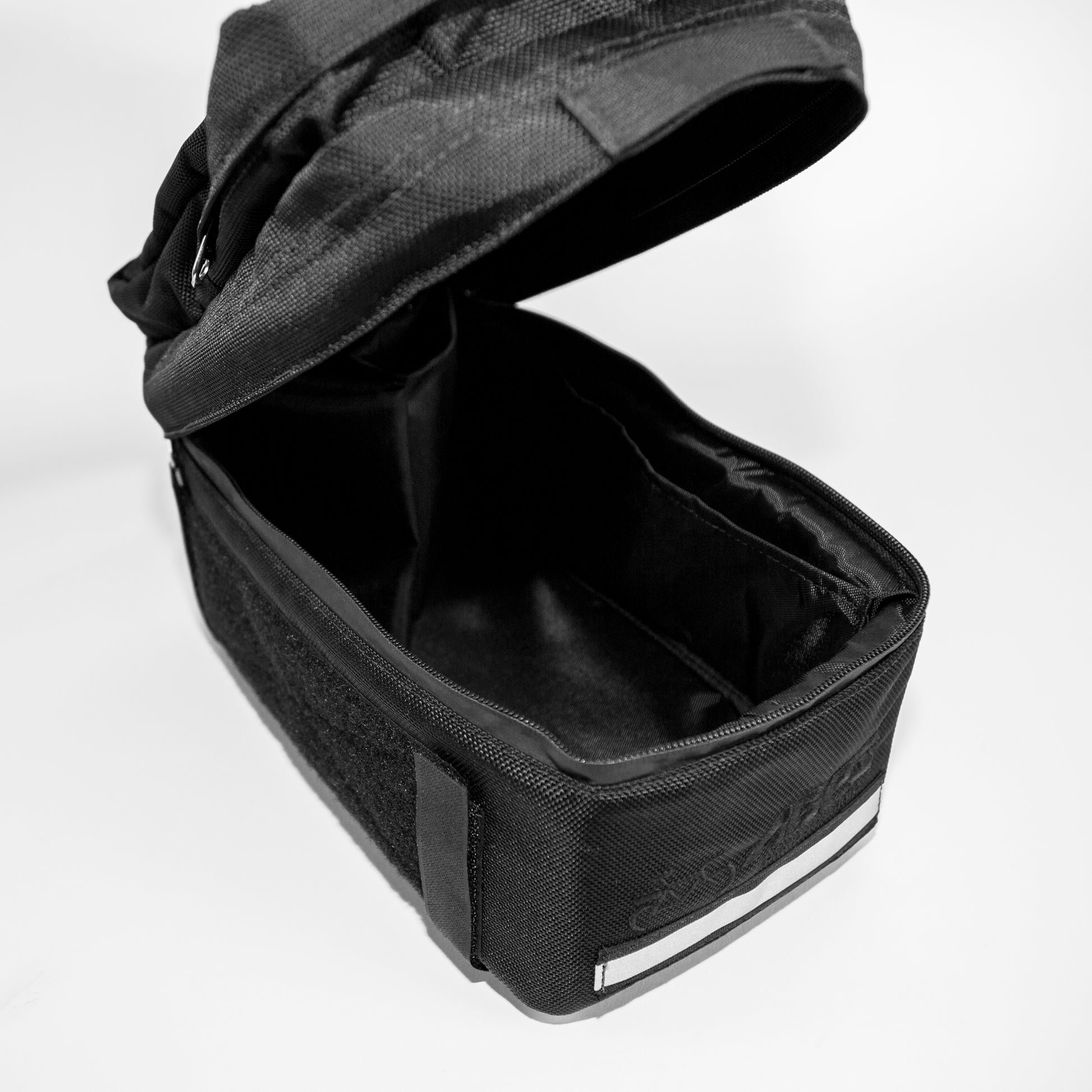 Rear trunk bag opened showing the inside of the bag.