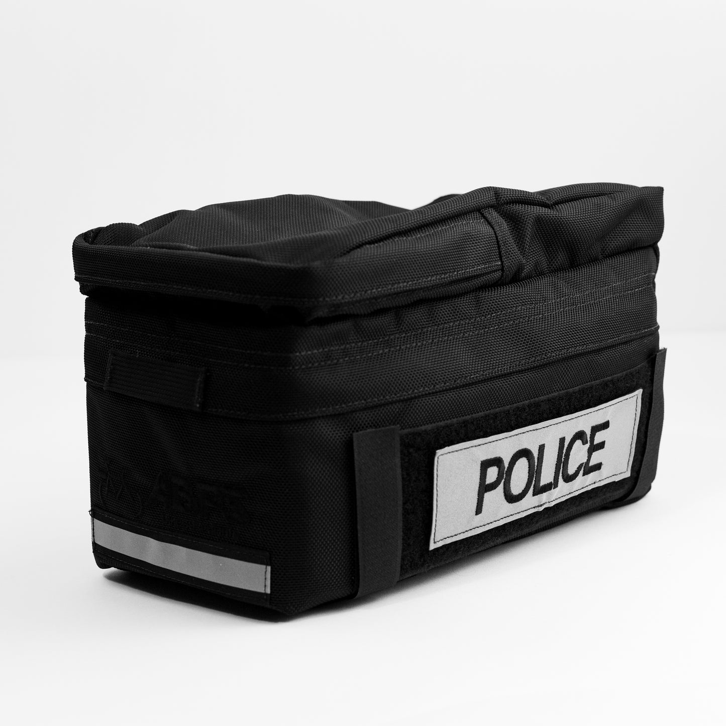 Front Side View of the Rear Bike Trunk Bag with police velcro patch.
